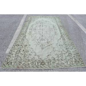 Alfombra de lana verde vintage de 5,7x9,7 pies, retales turcos, tejido plano, alfombra para sala de estar, 4m de ancho con respaldo de látex - Product Image 1