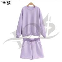 Ensemble deux pièces décontracté pour femme, respirant, personnalisable, motif uni, sweat-shirt à manches longues, short au-dessus du genou, tissu tricoté