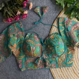 Vente chaude Belle Dressing Fancy Outfit Heavy Pure Crepe Print Avec Sequence Work Blouse Fournisseur et exportateur indien - Product Image 6