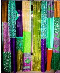 Cortina de Sari de Seda con Patchwork Hecho a Mano |   Cortina Personalizable Multicolor Reciclada de Estilo Bohemio Indio Vintage con Ojales y Transparencia Total - Product Image 5