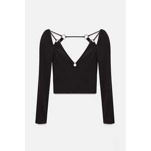 Chemise à épaules dénudées décontractée avec logo brodé devant, col rond à volants, décoration en dentelle, satin de soie, mousseline de soie, tricot, fête, automne, printemps - Product Image 6