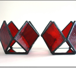 Set of 2 Stained Glass <b>Candle</b> Holder Colorful Frosted Amber Black Clear <b>Valentine</b> Print Handmade Silk Metal Cylinder - Product Image 2
