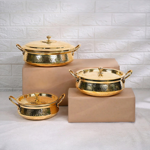 Reusable Brass Biryani Handi With Lid Hammered Gold Finish Stainless Steel Lining <b>Cookware</b> Pot For Stovetop Cooking - Product Image 4
