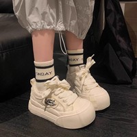 2026 Chaussures en toile de style design de niche, style coréen, à lacets, décontractées, type skate, sneakers à bout arrondi pour femmes, en stock à l'étranger
