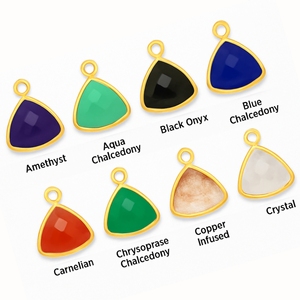 Cristal facetado cuarzo triángulo piedra preciosa encanto Rosa chapado en oro bisel hecho a mano piedra natal joyería componente Base de plata esterlina - Product Image 5