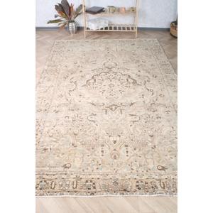 6.7x10.3 ft Vintage Rug, <b>Brown</b> Striped Turkish Rug <b>Wool</b> - Product Image 1