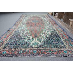 Grand tapis en laine rectangulaire turc vintage traditionnel rouge bleu Patchwork 4.4x11 pieds tapis de couloir en latex Design abstrait pour - Product Image 4