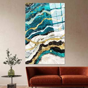 Arte de Pared de Vidrio con Diseño de Mármol Azul y Dorado Brillante - Decoración Impresa en Lienzo, ARTE EN VIDRIO TEMPLADO - Product Image 1