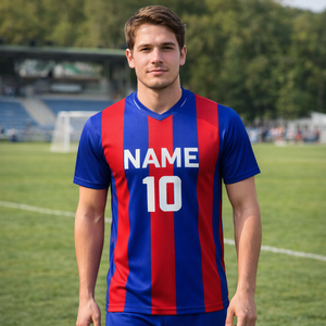 Uniforme de football unisexe pour adultes, col en V, manches courtes, nom d'équipe personnalisé, 100% polyester, imprimé par sublimation, extensible dans les quatre sens - Product Image 4