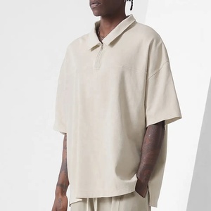 Custom Plain Heavyweight Oversized Collar Cremallera Blanco Polo Camisetas Hombres Algodón Oversized Custom Casual Designs Polo T-Shirt - Product Image 1