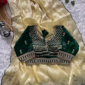 Saree brodé en tissu doux d'inspiration exclusive Jari Work Border pour les femmes indiennes Bollywood Bridal Classic Party Ethnic - Product Image 1