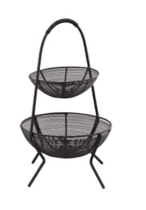 Panier à fruits et légumes rond en métal à 2 niveaux (noir) - Product Image 2