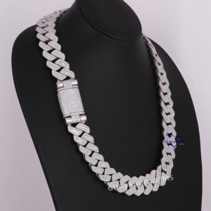 Vente chaude 25 MM Vvs Moissanite Chaîne Cubaine Pass Diamant Test Rond Brillant Coupe 925 Argent Hip Hop Fine Collier Bijoux - Product Image 2