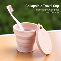 Vaso Plegable de Silicona de Grado Alimenticio de 180 ml con Tapa y Mosquetón, Apto para Lavavajillas y Microondas, Portátil para Camping y Uso al Aire Libre