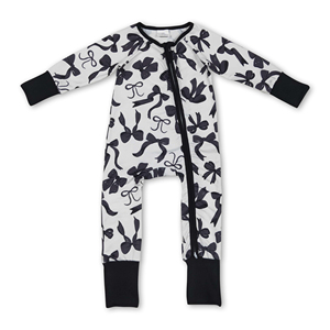 Pijamas de bebé de manga larga con lazos negros OEM/ODM/RTS, conjunto de ropa para bebés, pijamas al por mayor. - Product Image 3