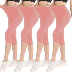 Leggings capri taille haute pour femmes pantalons de yoga de contrôle du ventre doux fermeture à la taille élastique motif solide collants d'entraînement au genou - Product Image 6