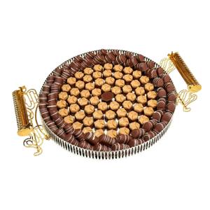 Plateau à chocolat en métal de la plus haute qualité avec présentoir à desserts élégant à poignées dorées pour les occasions spéciales ou les événements de mariage - Product Image 1