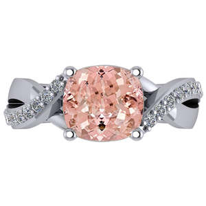 Bague de fiançailles en or blanc 14 carats avec pierre de morganite rose de 4,16 carats, taille coussin, incrustation de diamant taille poire plaqué rhodium, design torsadé - Product Image 3