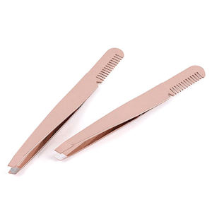 High Quality Lightweight Anti-static Slanted Tip Stainless Steel Gold Comb <b>Eyebrow</b> <b>Tweezers</b> - Product Image 3