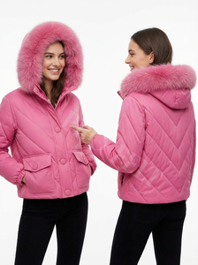 Comfortable <b>Hooded</b> Winter Jacket Faux <b>Fur</b> Trim Warm Padded Button Closure Front Pockets Casual Light Weight Short Puffer <b>Coats</b> - Product Image 4
