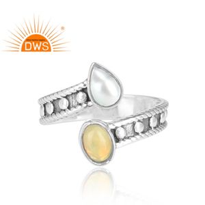 Venta caliente plata esterlina oxidada perla Natural y piedra preciosa de ópalo etíope anillo ajustable joyería para mujer regalo para ella - Product Image 3