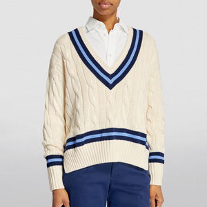 เสื้อสเวตเตอร์ถักลายสำหรับเล่นคริกเก็ตแขนยาวสำหรับฤดูหนาวทำจากผ้าฝ้าย100% มีโลโก้ออกแบบได้ตามที่ต้องการ - Product Image 2