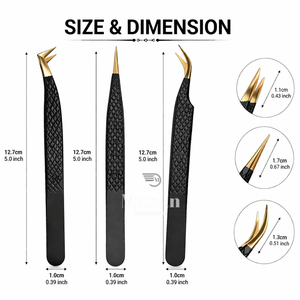 Juego de 3 Pinzas para Pestañas Negras y Doradas, Rectas, Curvas y en Forma de L, Herramientas Profesionales para Extensión de Pestañas - Product Image 4