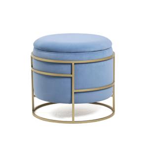 Pouf rond tendance de l'industrie pour le salon et le café Repose-pieds en tissu de velours avec repose-pieds de rangement en métal - Product Image 2