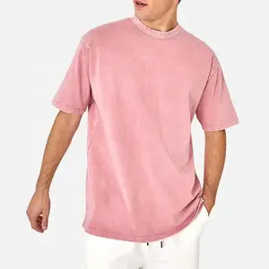 Nueva llegada personalizada cuello simulado redondo en blanco rosa desteñido lavado camiseta transpirable trabajo al aire libre correr Casual hombres camisetas