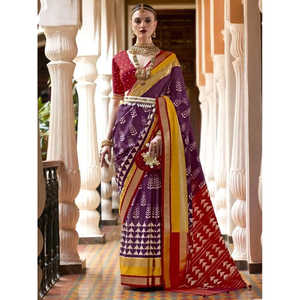 Pretty <b>Purple</b> Patola Silk <b>Saree</b> Digital Printed for Wedding Wear - Product Image 1
