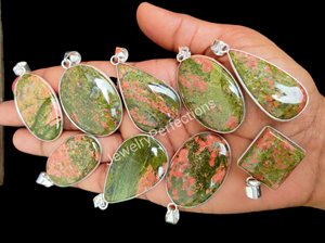 Elegante collar de ajuste de bisel de plata esterlina chapada en plata para mujer con joyería fina de Unakite, colgantes de corte princesa para - Product Image 2