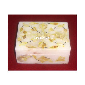 Caja de joyería con incrustaciones de madreperla amarilla de mármol blanco de Material de alta calidad y primera clase para caja de regalo de boda y negocios - Product Image 1