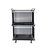 Panier de rangement empilable à double étage en maille |   Chariot pliable et mobile avec roulettes pour la lessive, la cuisine et les usages multiples