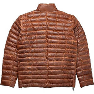 Veste matelassée en cuir vieilli marron pour homme, en cuir véritable de qualité supérieure, rembourrée de duvet, pour l'hiver, avec un design matelassé - Product Image 3