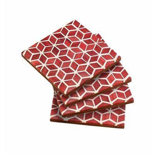 Sous-verres classiques indiens en incrustation d'os, écologiques, rouges et blancs, avec base en bois pour maisons contemporaines (noyer) - Product Image 3