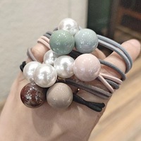 Nouveaux élastiques simples femmes filles double boule perle cheveux cravates bande de cheveux avec deux boules