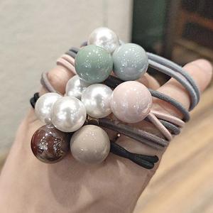 Neue einfache elastische gummibänder frauen mädchen doppelte kugel perlenhaarbandagen haarband mit zwei kugeln - Product Image 4