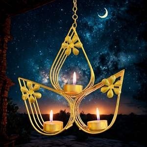 Decorative Metal Hanging <b>Tealight</b> Candle Holder <b>Lantern</b> Christmas Holiday Festive Party Home Decor Elegant Tree Hanging Piece - Product Image 4