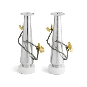 Butterfly Ginkgo Gold Candle holders Wholesale Metal Candle Holder Silver Metal Candle Holder