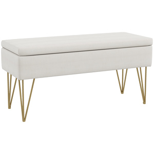 HOMCOM-Banco de cama con almacenamiento de tela y patas de acero, 100x40x49cm, color crema - Product Image 1