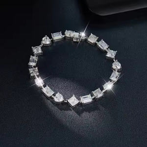 Pulsera de bisel de diamantes de moissanita de Plata de Ley 925, regalo para Ella y él, pulsera de diamantes de moissanita - Product Image 2