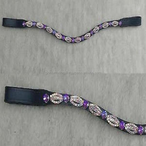 Bande de sourcils en cuir courbe fait à la main, chaîne métallique décorative en métal violet et tout cristal clair, noir et marron, 1 rangée de breloque - Product Image 4