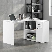 Bureau d'ordinateur moderne blanc avec étagères, bureau d'ordinateur en forme de L tout-en-un avec tiroirs, bureau et table pour laboratoire informatique universitaire