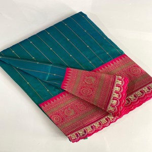 Sari de Seda Paithani Premium VASTRA COTTAGE con Tejido Intrincado, Borde en Contraste, Pallu Rico con Lentejuelas Bordadas y Encaje - Product Image 1
