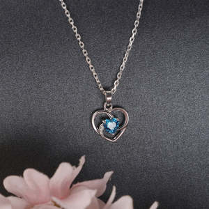 NOVAMART Fine Platinum Rhodium-Plated Heart Pendant Necklace- 925 Sterling <b>Silver</b> Wholesale Export - Product Image 2