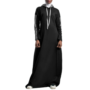 Abaya musulmane unie à manches longues couleur noire bonne qualité islamique vente en gros pour femmes style sweat à capuche - Product Image 1