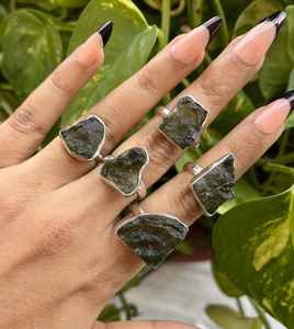 Unisex Moldavite Ring <b>Crafted</b> with Certified Raw Moldavite and Durable 925 Sterling Silver for Everyday Wear - Product Image 1