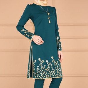 Jolie et décente broderie sur KURTA avec robe-pantalon embellissant l'élégante perles de verre en cristal, DABKA pour le travail de fête @ 2022 - Product Image 1