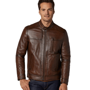 Chaqueta de Invierno para Hombre de Piel de Oveja, Manga Larga, Cuello Alto, Estilo Motero, Cierre de Cremallera, Impermeable y Resistente al Viento - Product Image 4