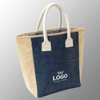 Bolsa de promoción de compras de yute personalizada, bolsa de yute negro y natural, asas de tela de algodón con sus logotipos impresos